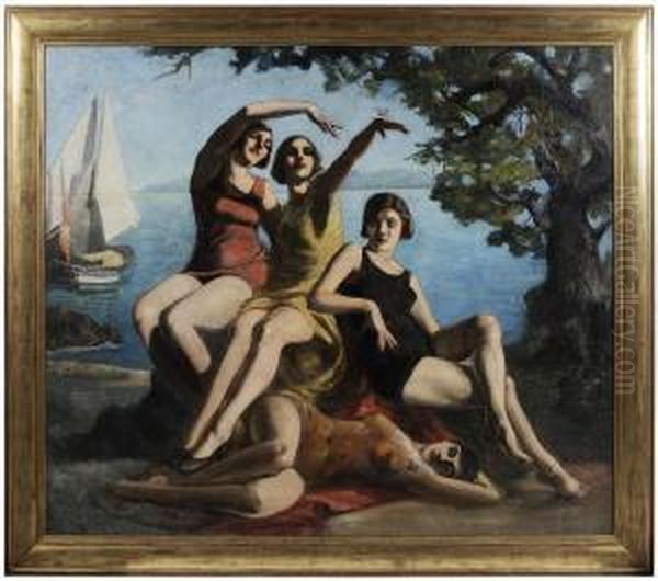 Women On A Beach Oil Painting by Ernest Soler De Las Casas