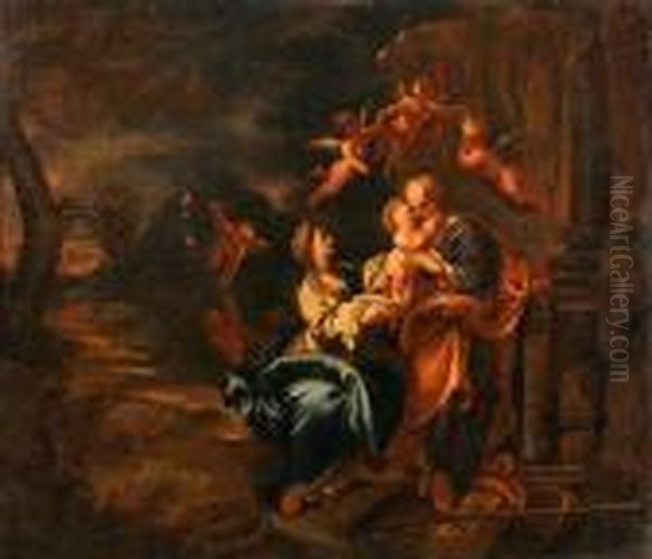 La Sacra Famiglia Oil Painting by Angelo Solimena