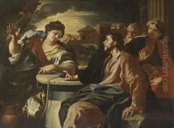 Christ And The Woman Of Samaria Oil Painting by Francesco Solimena