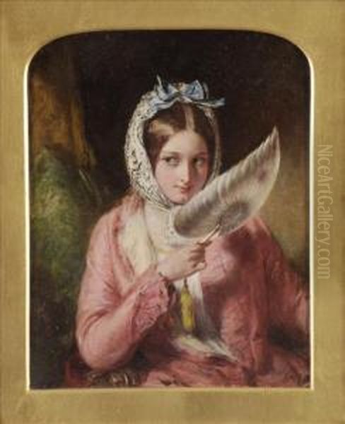 Ortrait Of A Lady Fanning Oil Painting by Abraham Solomon