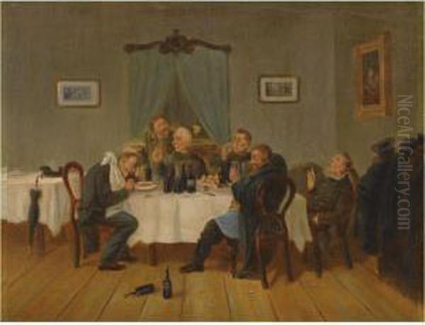 Entertaining The Official Oil Painting by Leonid Ivanovic Solomatkin