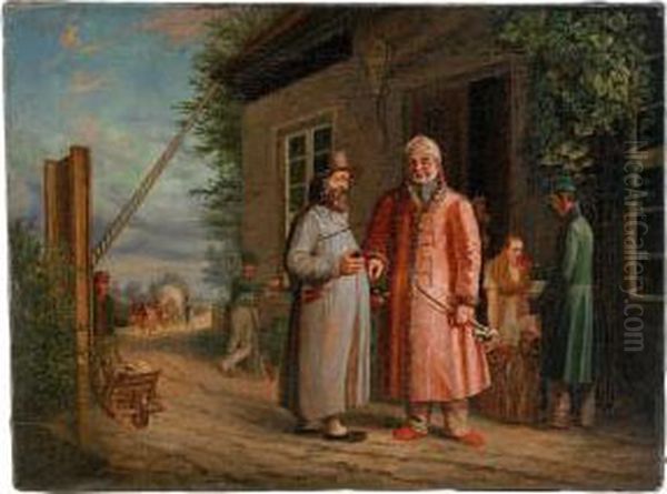 The Snuff-takers Oil Painting by Leonid Ivanovic Solomatkin