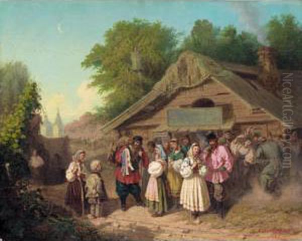 Village Fete Oil Painting by Leonid Ivanovic Solomatkin