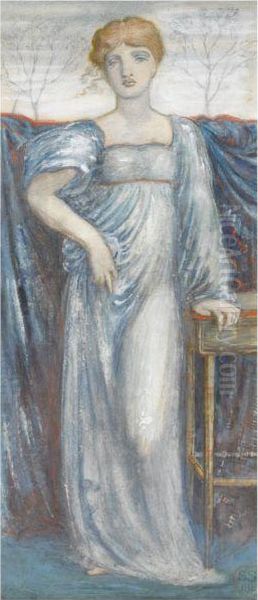 A Woman In Blue Oil Painting by Simeon Solomon