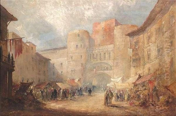 Hustle And Bustle On The Main Place Of An Oriental Town Oil Painting by Solomon Joseph Solomon