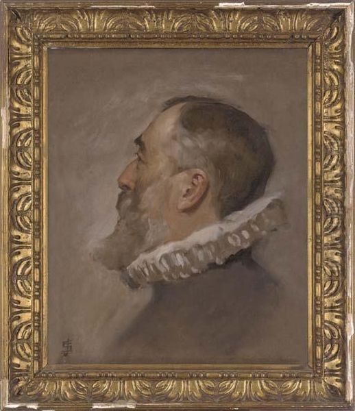 Portrait Of Gentleman, Bust-length, In Profile, In A White Ruff Oil Painting by Solomon Joseph Solomon