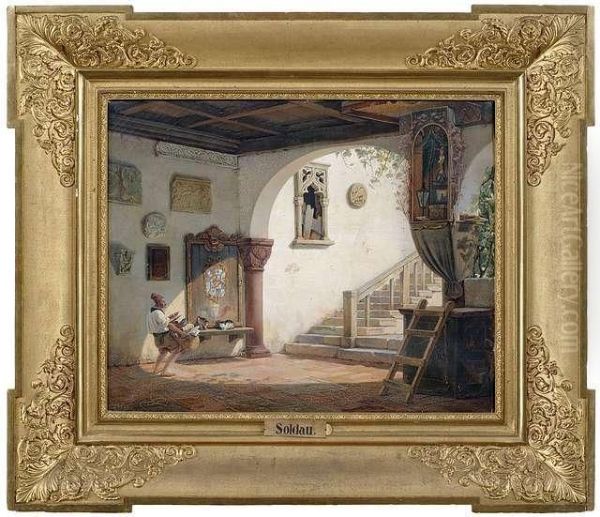 In The Entrance Area Of An Italian House. Oil Painting by Hermann Wilhelm Soltau