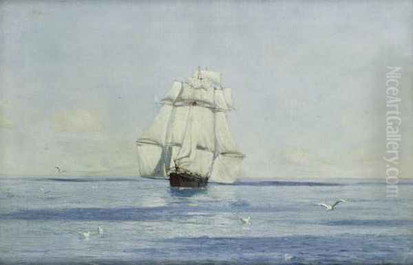 A Corvette In Light Airs With Stunsails Set Oil Painting by Thomas Jacques Somerscales