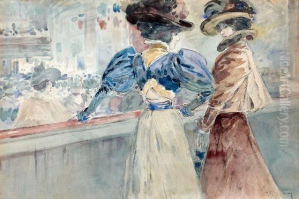 Deux Elegantes Au Balcon Oil Painting by Henry Somm