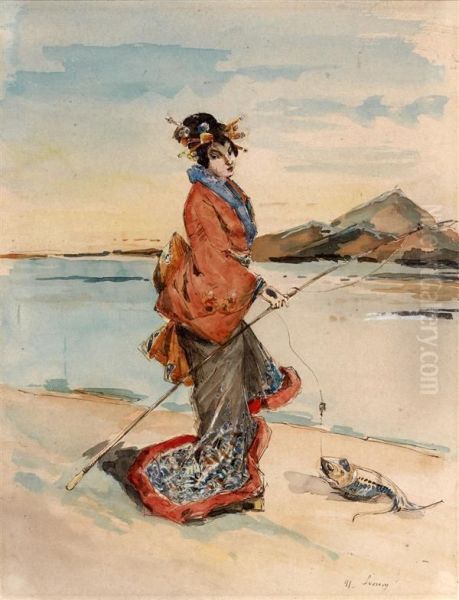 Japonaise A La Peche Oil Painting by Henry Somm