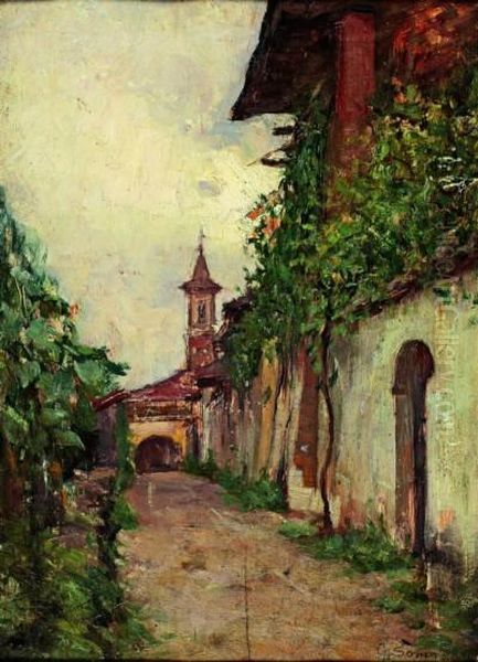 Chiesa Di Paese Oil Painting by Giulio Sommati Di Mombello