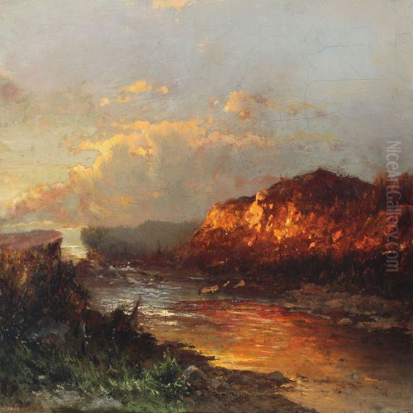 The Hudson River In The Evening Sun Oil Painting by Carl August Sommer