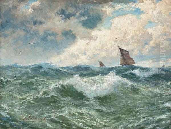 Boote Auf Sturmischer See Oil Painting by Georg Sommer