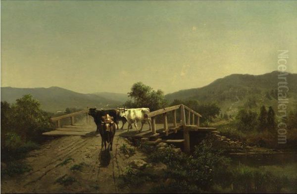 Cattle Crossing The Stream Oil Painting by Otto Sommer