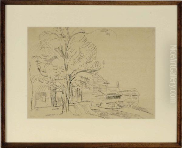 Horses By A Barn; And A Companion Drawing Oil Painting by William Sommer