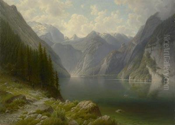 Blick Uber Den Konigssee Mit St. Bartholoma Oil Painting by Daniel Somogyi