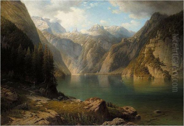 View Of The Konigssee Oil Painting by Daniel Somogyi