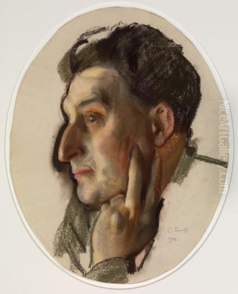 Portrait Of M.g. Lukianov In Profile Oil Painting by Konstantin Andreevic Somov