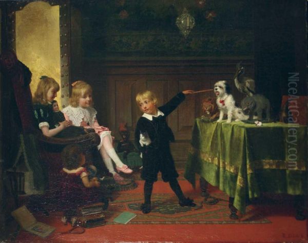 Spielende Kinder Mit Hund. Oil Painting by Fritz Sonderland