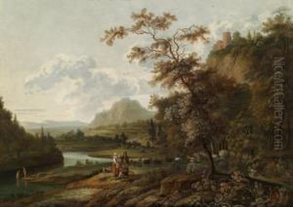 Wide Landscape With Shepherds At Rest Oil Painting by Jan Gabrielsz. Sonje