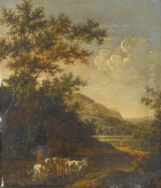 An Italianate Landscape With Cattle On Atrack Oil Painting by Jan Gabrielsz. Sonje