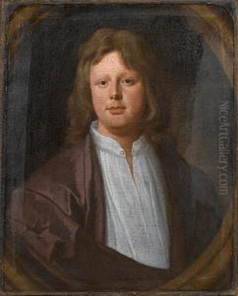 Portrait Of A Youth, Bust-length, In A White Chemise And Purple Robes, Within A Painted Stone Oval Oil Painting by William Sonmans