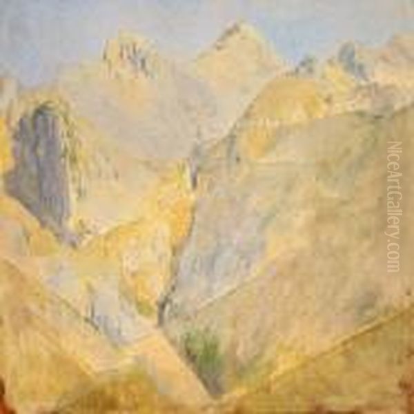 Italian Mountain Landscape Oil Painting by Jorgen Sonne