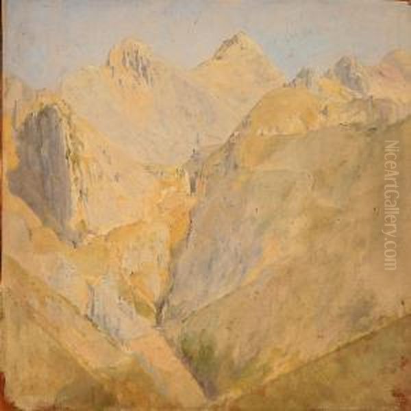 Italian Mountain Landscape Oil Painting by Jorgen Valentin Sonne