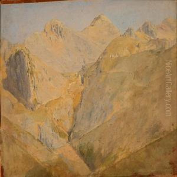 Italian Mountain Landscape Oil Painting by Jorgen Valentin Sonne