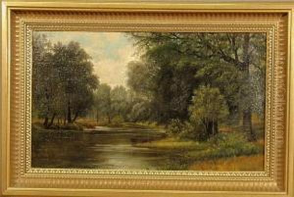 Summer Landscape Painting With Tree Lined Stream Oil Painting by William Louis Sonntag