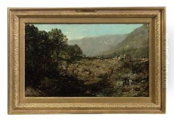 A Rocky River Landscape Oil Painting by William Louis Sonntag