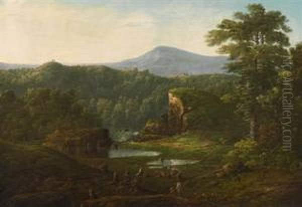 Extensive Landscape With Figures In The Foreground Oil Painting by William Louis Sonntag