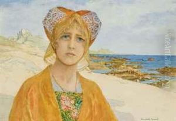 Jeune Princesse Scandinave Sur Une Plage Oil Painting by Elisabeth Sonrel