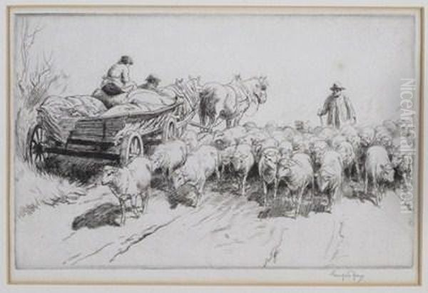 Herding Sheep On A Lane Oil Painting by George Soper