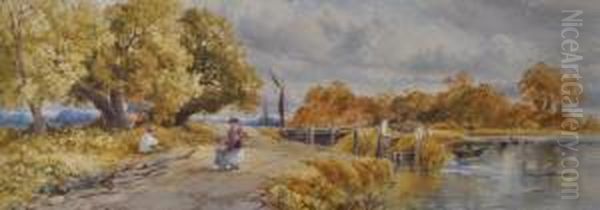 Figures Nearteddington Lock Oil Painting by Thomas James Soper