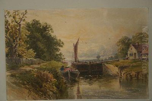 Riverside Harvesting Scene With Figures Oil Painting by Thomas James Soper