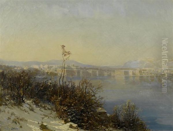 View Of Geneva From Cologny Oil Painting by Eugene Etienne Sordet