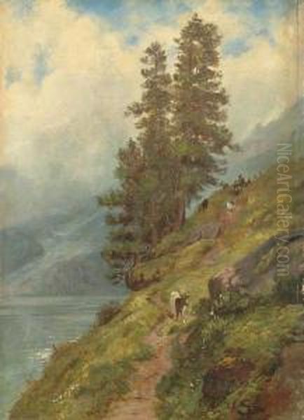 Paysage Du Lac D'uri. 1873 Oil Painting by Eugene Etienne Sordet