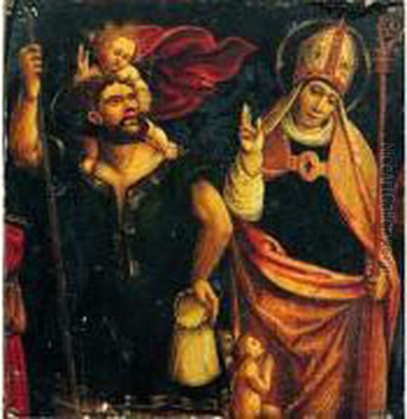 Saint Christophe Et Saint Nicolas De Bari Oil Painting by Juan Soreda