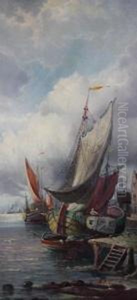 Italian Harbor Scene Oil Painting by Ant. Sorelli