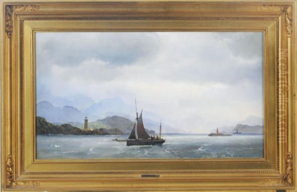 A Boat Passing By The Lighthouse Oil Painting by Carl Frederich Sorensen