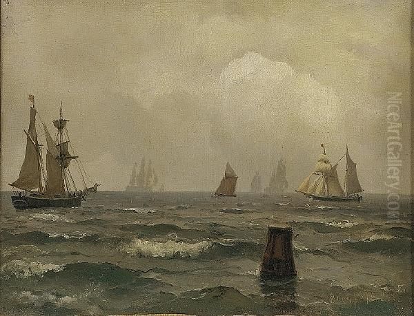 Shipping In Choppy Waters Oil Painting by Carl Frederich Sorensen