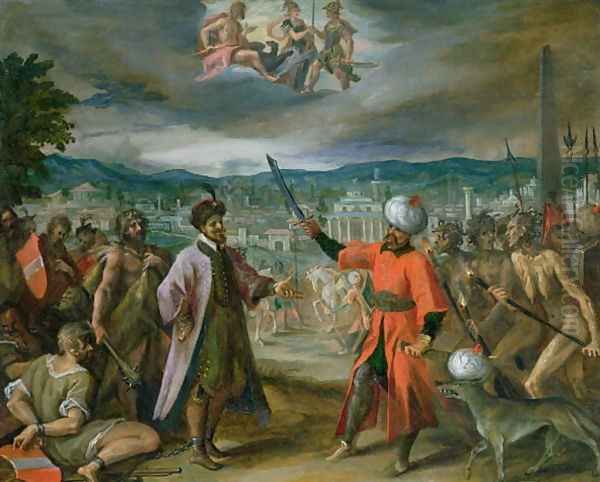 Allegory of the Turkish Wars- The Declaration of War at Constantinople, 1603-04 Oil Painting by Hans Von Aachen