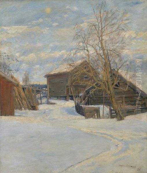 Farm With A Storehouseon Pillars Oil Painting by Jorgen Sorensen