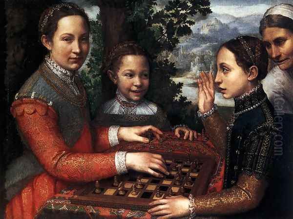 Portrait of the Artist's Sisters Playing Chess 1555 Oil Painting by Sofonisba Anguissola