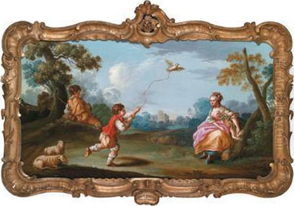 Bambino E Madre Che Giocano Con Un Uccello Oil Painting by Johan Jacob Sorg