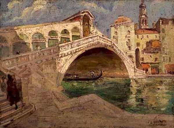 Ponte Di Rialto A Venezia Oil Painting by Oscar Sorgato