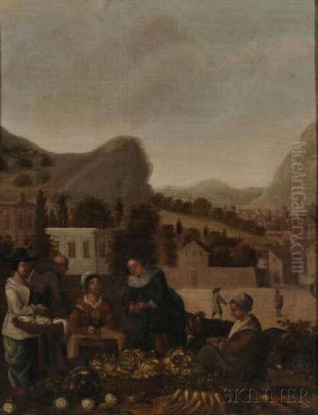 Outdoor Vegetable Market Oil Painting by Hendrick Maertensz. Sorch (see Sorgh)