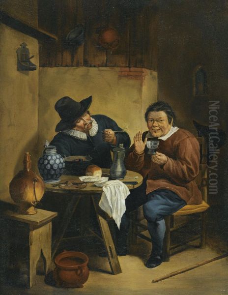 Two Men In A Tavern Interior Oil Painting by Hendrick Maertensz. Sorch (see Sorgh)