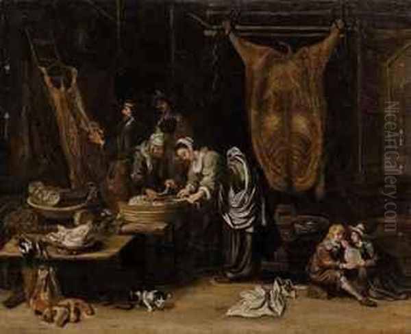 A Butcher's Interior Oil Painting by Hendrick Maertensz. Sorch (see Sorgh)